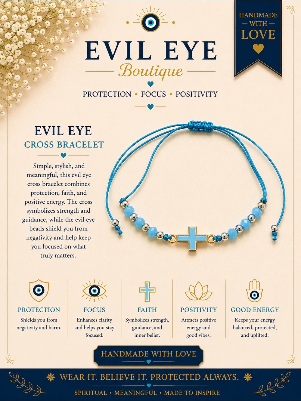 Evil Eye Boutique Blue Cross Bracelet